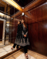 Velvet Heavy Anarkali Embroided Gown (Stitched)
