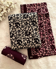 Soft Cotton Authentic Hand Blocked Batik Dress Material (Unstitched)