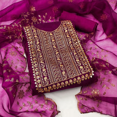 Organza Silk with Multi work Womens Dress Material ( Unstitched)