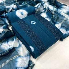Viscose Cotton Croset work Shibori Bandhani Dress Material (Unstitched)