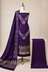 Modal Silk Barik Bandhej Work Silk 3Pc Unstitched Bandhani Dress Material