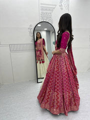 Jeckard Silk Moti Work Lace Lehenga Choli Dupatta Set