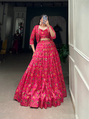 Tussar Silk Floral Print Gota Patti work Lehenga Choli Set (Ready to Wear)