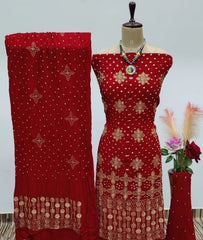 Reyon Embroidery Work Authentic Hand Crafted Kutch Bandhani Dress Material