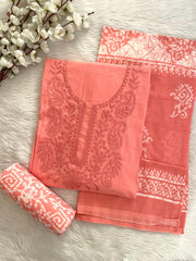 Soft Cotton Lakhnavi Thread Embroidery Work Batik Dress Material (Unstitched)