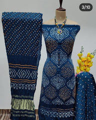 Modal Silk Barik Bandhej Work with Lagdi Patta Duppatta 3Pc Bandhani Dress Material