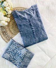 Muslin Chikankari Kurti Palazzo Set