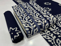 Soft Cotton Mirror work Hand Blocked Wax Batik Dress Material