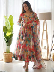 Organza Floral Digital Print Flair Dress Suit
