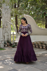 Viscos Jeckard Sequence Work Womens Gown (Stitched)