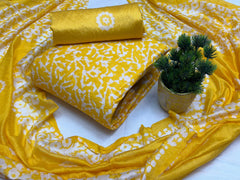 Muslin Silk Hand Blocked Batik Print Dress Material
