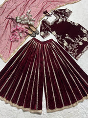 Pure Viscos Heavy Velvet Embroidery Work Velvet Kurti Sharara Set