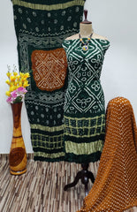 Modal Ghazi Silk Daman Work Barik Bandhej Bandhani Dress Material (Unstitched)
