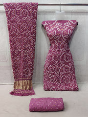 Modal Ghazi Silk barik Bandhej work Kutchi Bandhani Dress Material