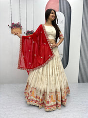 Pure Banarasi Tissue Thread Embroidery work Lehenga Choli