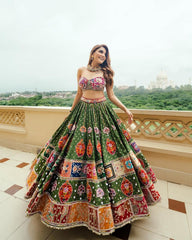 Muslin Digital Print with Mirror Work Designer Chaniya Choli (Stitched)