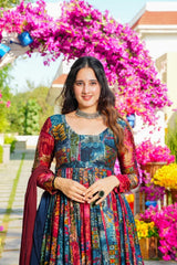 Muslin Digital Print Flair work Kurti Dupatta Set