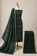 Soft Cotton Satin Self Color 3Pc Unstitched Bandhani Dress Material