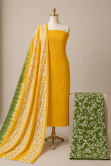 Soft Cotton Lakhnavi Thread Work 3Pc Unstitched Batik Dress Material