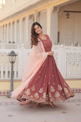 Faux Georgette Zari Thread Sequence Flair work Dress