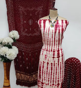 Modal Ghazi Silk White Concept Bandhani Dress Material with Ladgi patta Dupatta