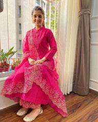 Kurti Pant with Organza Dupatta Set (Stitched)