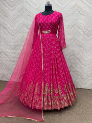 Faux Georgette Print with Embroidery work Womens Stitched Gown