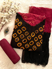 Rayon Dula Contrast Bandhani Dress Material (Unstitched)