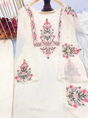 Georgette Embroidery work Kurti Pant Dupatta Set