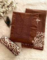 Lakhnavi Thread Work Block Print Batik Dress Material (Unstitched)