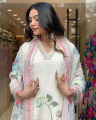 Premium Organza Digital Print work Summer Wear Kurti Pant Dupatta Set (Stitched)
