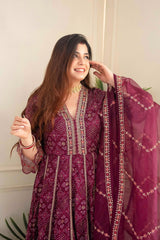 Premium Zari Weaving Printed Kurti Pant Dupatta Set (Stitched)