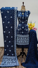 Modal Silk Lakhnavi Thread Embroidery work Bandhani Dress Material (Unstitched)