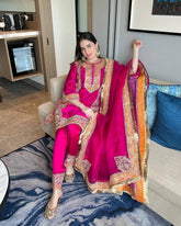 Silk Fancy Lace Heavy Embroidery work Kurti Pant Dupatta Set
