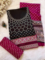 Rayon Cotton Ajrakh Hand block with Bandhani Print Dress Material (Unstitched)