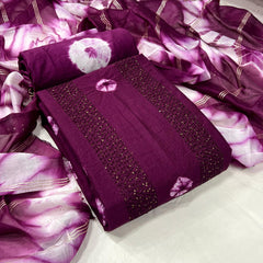 Viscose Cotton Croset work Shibori Bandhani Dress Material (Unstitched)