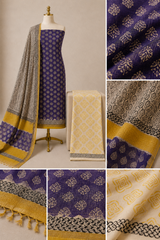 Kota Doria Hand Blocked 3Pc Unstitched Dress Material