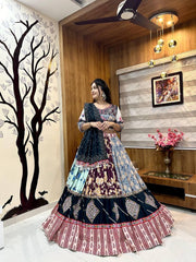 Muslin Digital Print Mirror work Navratri Chaniya Choli