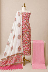 Kota Doria Hand Block Print 3Pc Unstitched Dress Material