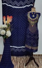 Neck Embroidery work Bandhani Dress Material