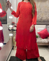 Rayon Chain Stitch Thread work Kurti Palazzo