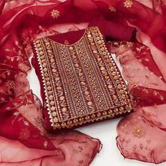Organza Silk with Multi work Womens Dress Material ( Unstitched)