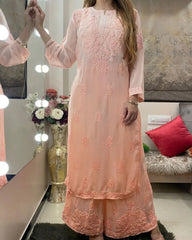 Rayon Chain Stitch Thread work Kurti Palazzo