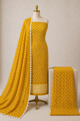 Soft Cotton Self Color 3Pc Unstitched Bandhani Dress Material