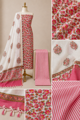 Kota Doria Hand Block Print 3Pc Unstitched Dress Material