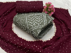 Soft Cotton Dual Contrast Kutch Bandhani Dress Material ( Unstitched)
