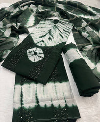 Pure Viscos Cotton Shibori 3 Pc Bandhani Dress Material (Unstitched)