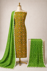 Soft Cotton Block Print Ajrakh Work Bandhani Dress Material