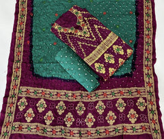 Modal Gazi Silk Kasab work Bandhani Dress Material