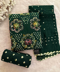 Soft Cotton Mirror Thread Work Bandhani Dress Material